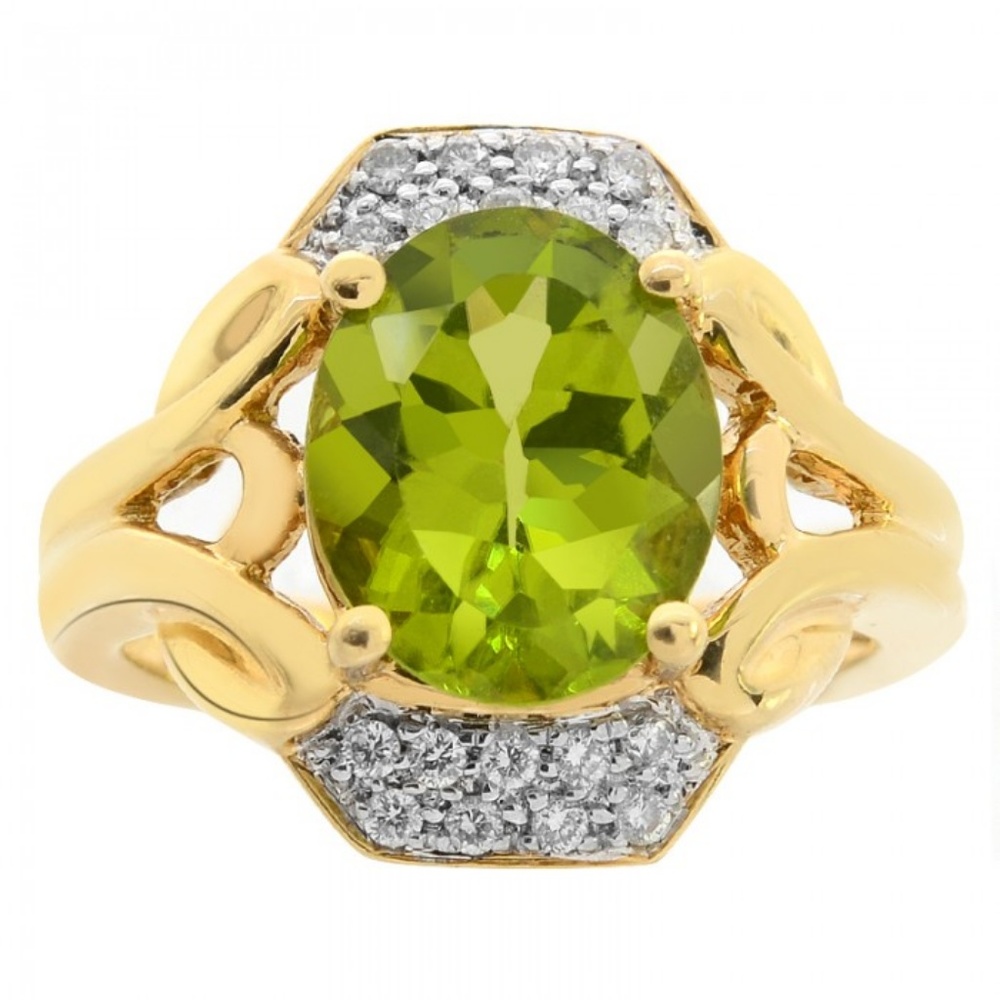 3.20 Carat Peridot & Diamond Cocktail Ring 14K